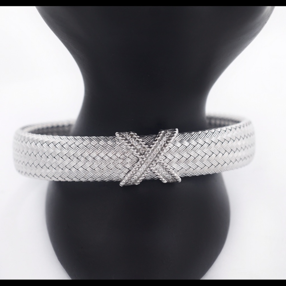 Charles Garnier 925SS X Diamond Mesh Cuff Bracelet